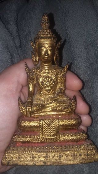 Antique/ Vintage Thai Rattanakosin Buddha With Traces Of Gilt And Lacquer