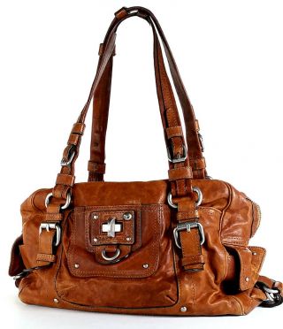 Juicy Couture Handbag Whiskey Brown Italian Leather Vintage Satchel