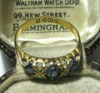 Antique Edwardian 1902 Chester 18ct Solid Gold 18k Sapphire Diamond Ring N 1/2 7
