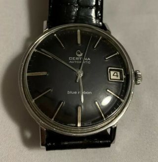 Vintage Certina Blue Ribbon Black Dial Men’s Automatic Swiss Made Date Watch