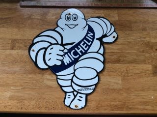 Vintage Michelin Man Tire Porcelain Sign 16x14 Inches (dated 1954)