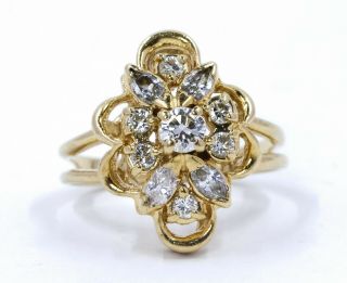 Vintage 14k Yellow Gold Diamond Cluster Ring 4.  6 Grams,  Size 5.  5 (62)