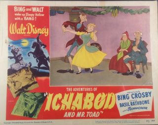 Vintage Disney Rare Orig.  " Ichabod And Mr.  Toad " Lobby Card 2 - 1949 - Cartoon