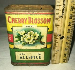 Antique Cherry Blossom Allspice Spice Tin Vintage Michigan Grocery Can Flower