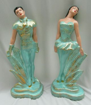 Vintage California Originals Pottery Aqua Ballet Dancers Figurines Statues Pair
