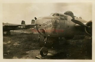 Wwii Photo - B - 25 Mitchell Bomber Plane Nose Art - Burma Maid W/ 110 Missions