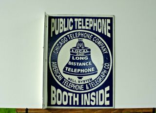 Vintage Porcelain Double Sided W/flange Public Phone Inside Sign