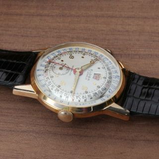 Vintage Eloga Triple Date Calendar Swiss Men ' s Wrist Watch Brevet Gold Tone 34mm 3