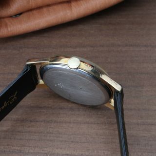 Vintage Eloga Triple Date Calendar Swiss Men ' s Wrist Watch Brevet Gold Tone 34mm 4