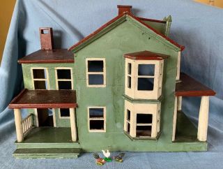 Vintage Dollhouse Doll House Wood Handmade 17” X 8” X 13.  5” Small Scale