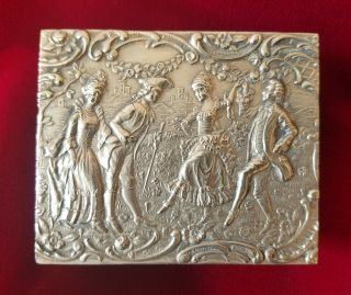 . 800 Silver 19 Th 20th C Continental Repousse Box With Gold Wash Interior