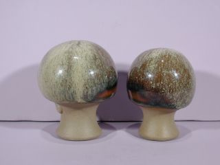 Vintage MCM Robert Maxwell Pottery Brown Glaze Mushroom Matching PAIR 3