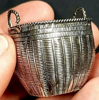 Antique Chinese Export Silver Miniature Tea Basket Salt Cellar & Glass Liner