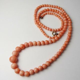 Antique Victorian Natural Salmon Pink Coral Bead Necklace