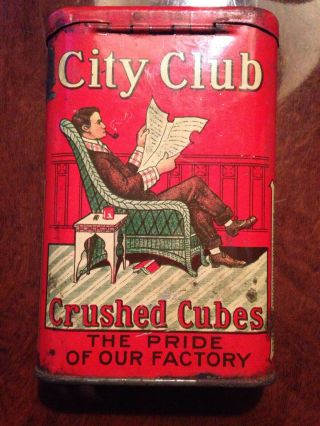 Vintage City Club Tobacco Tin Hard To Find Tall Size