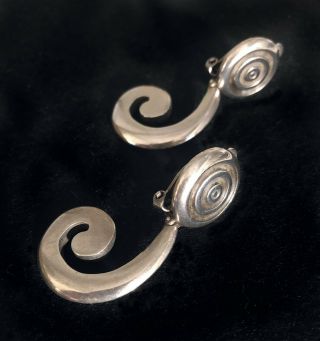 Vintage Lisa Jenks Modernist Sterling Silver Clip - On Dangle Earrings