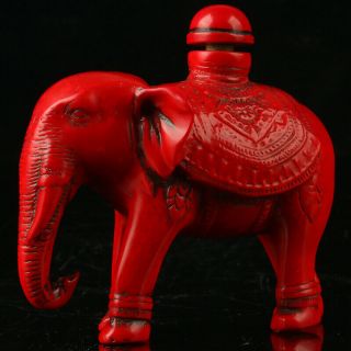 China Exquisite Red Coral Hand Carved Elephant Snuff Bottle