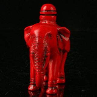 China Exquisite Red Coral Hand Carved Elephant Snuff Bottle 3