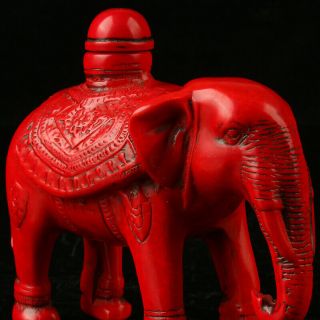 China Exquisite Red Coral Hand Carved Elephant Snuff Bottle 4