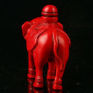China Exquisite Red Coral Hand Carved Elephant Snuff Bottle 5