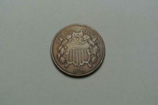 Rare 1872 Two 2 Cent Copper Shield Coin,  Fine/fine,  - C8142