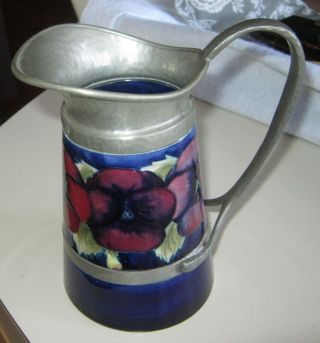 Antique Rare Moorcroft Pottery Pansy Pattern (poppies) Pitcher Pewter Mounted