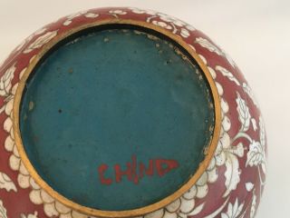 Fine Old Antique Chinese Cloisonne Enamel over Brass Lidded Ginger Jar Signed 5