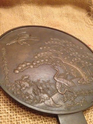 Large Antique Japanese Bronze Mirror Kagami Traditional 1880’s Japan Geisha