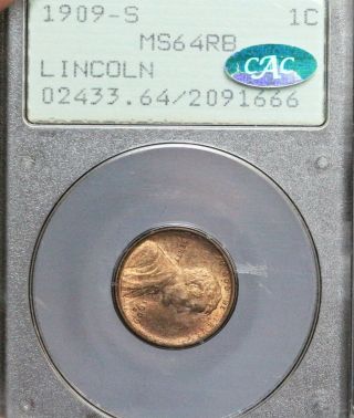1909 - S 1c Lincoln Wheat Cent Pcgs & Cac Ms64rb Red Brown Rattler Ogh Rare