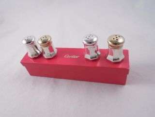 Cartier Sterling Silver Boxed Set 4 Salt & Pepper Shakers,  Cartier Symbol Decor