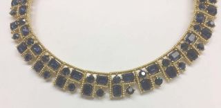OMG Vintage LISNER Sapphire Blue Rhinestone Necklace Clip On Earrings Set 5