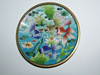 Marked Chinese Cloisonne Plate Dish With Gold Fish Koi 527