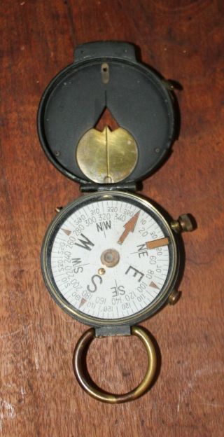 Vintage Wwi Crunch Emons Brass Military Engineer Field Compass Intact /working