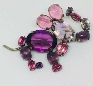 Schreiner Signed Elephant Inverted Crystals Rhinestones Marble Glass Brooch 2in