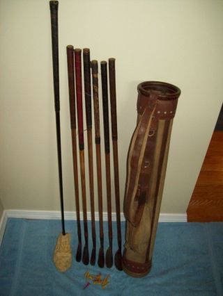 Vintage Set Of Clubs With Canvas Stove Pipe Bag