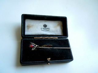 Rare Imper.  Russian 56 Gold Tie Pin With Ruby And Pearls Faberge Design