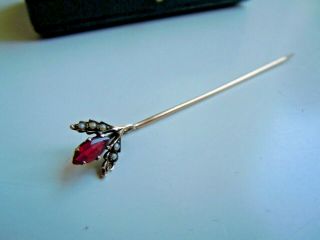 RARE Imper.  RUSSIAN 56 Gold Tie Pin with RUBY and Pearls Faberge design 2