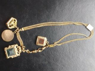 Antique Victorian Chain Necklace W/slide Gold Filled Watch Fob Charms Bracelet 4