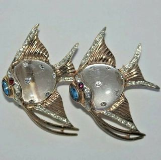 Rare Coro Jelly Belly Angel Fish Duette Brooch Pin Sterling 1944 Adolph Katz