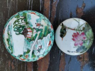 From Estate Old Chinese Qing Two Porcelain Ink Boxes It Marked Asian China