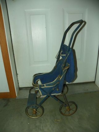 Vintage Folding Cloth & Metal Baby Doll Stroller Carriage