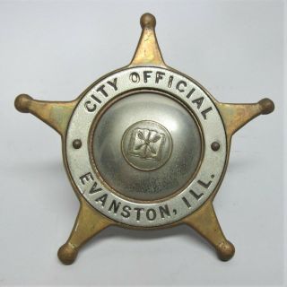 Antique City Of Evanston Illinois Bronze Official Badge C.  1910 Antique