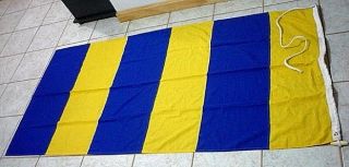 Vintage Maritime Nautical Signal Flag 71 " X 35 " Letter G Blue And Yellow Stripes