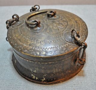 Old Antique Hand Crafted Engraved Fine Brass Chapati Bread Box