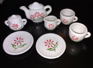 Vintage 1960s Miniature 9 Piece Tea Set For Two Dolls Or People