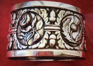 Antique Solid Sterling Silver Repousse Serviette Napkin Ring London 1905
