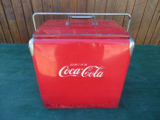 Vintage 1950s Red Coca Cola Cooler Chest W/ Lid Drink Soda