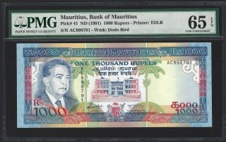 1991 Mauritius 1000 Rupees,  P - 41 Pmg 65 Epq Gem Unc,  Very Rare Highest Denom