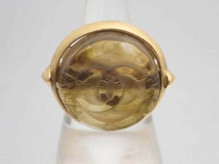 Auth Chanel Logo Vintage 99a Ring Goldtone Glass Stone/metal Us Size:6.  5 E38965