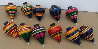 Trompo Multi Colored Spinning Top Mexican Classic Wooden Toy With
